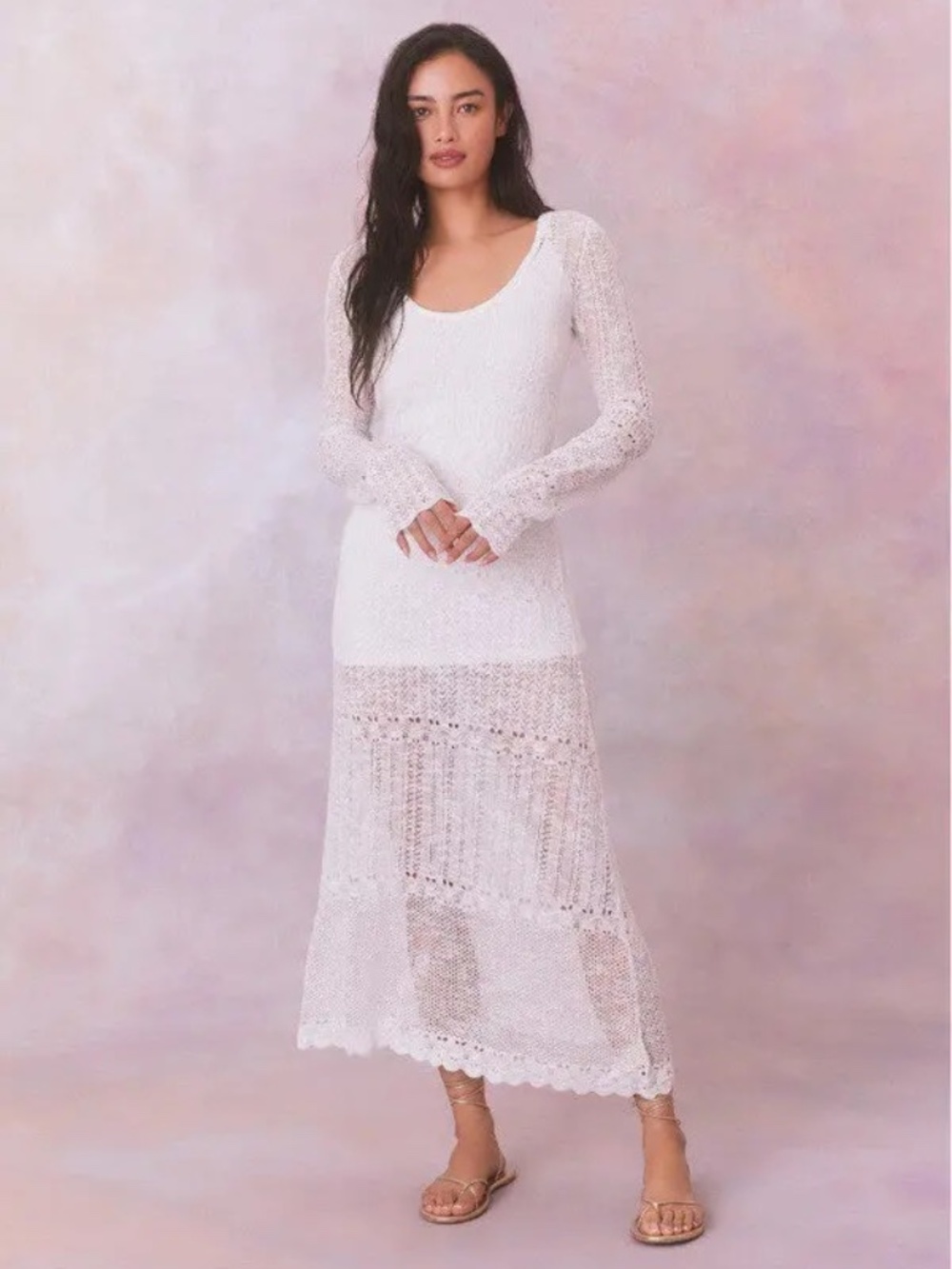 LoveShackFancy Tilo Pointelle Crochet Maxi Dress XS